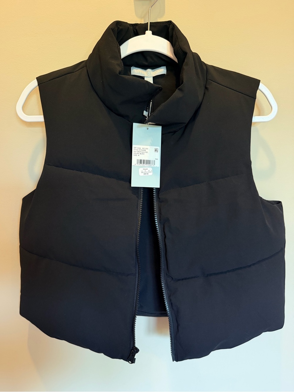 Antonio Melani Cropped Quilted Puffer Vest Black Size M NWT